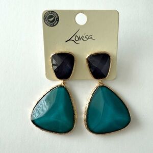 Statement Lovisa Blue & Gold Stone Drop Earrings